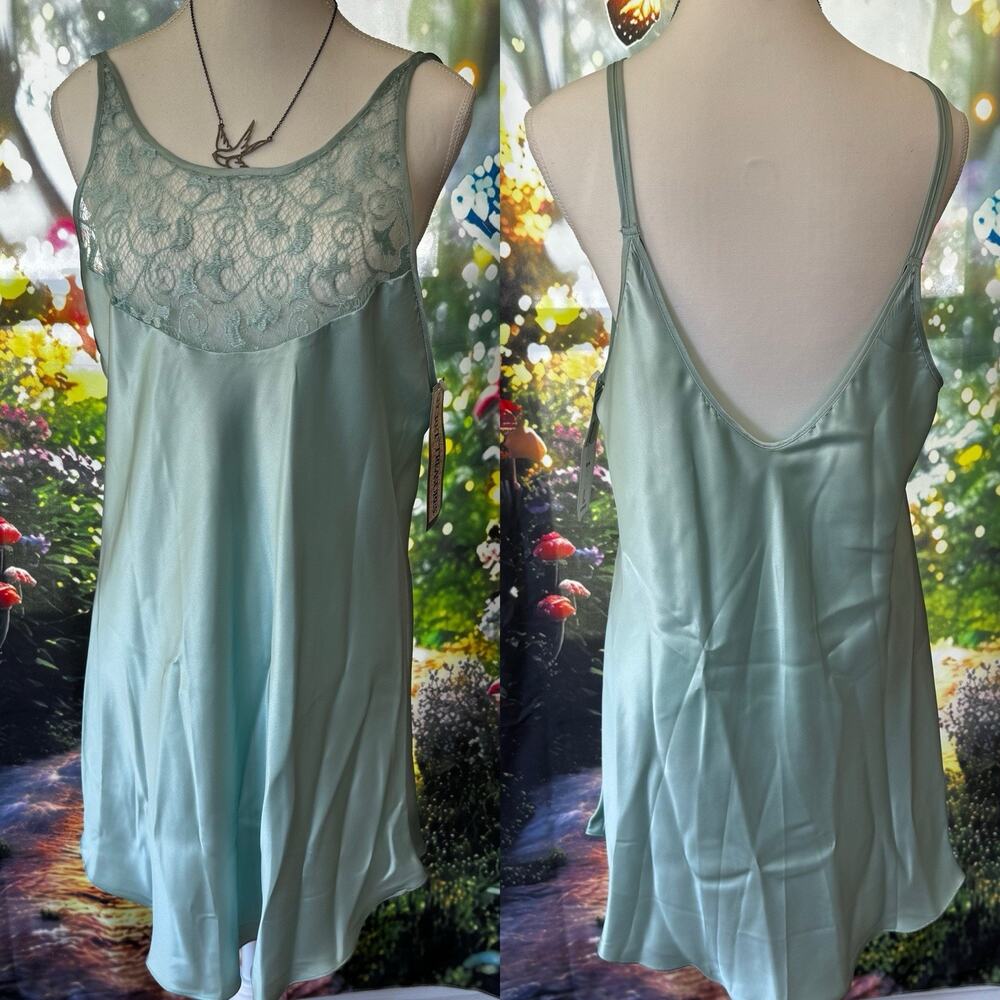 VTG 90s Lace Fairy Slip Dress Lingerie Seafoam Mermaid Large Whimsical Coastal